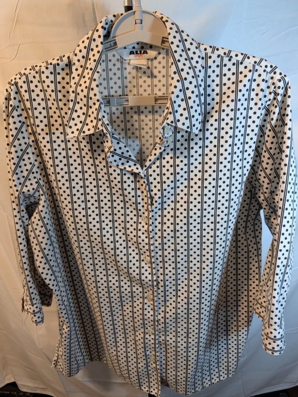 Alia Sport Women’s Shirt Size 16 Stripes/Polka Dots Black&White 3/4 Sleeve
